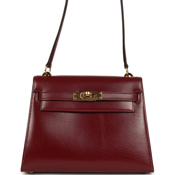 Hermes Vintage Hermes Kelly Sellier 20 Rouge H Box Gold Hardware