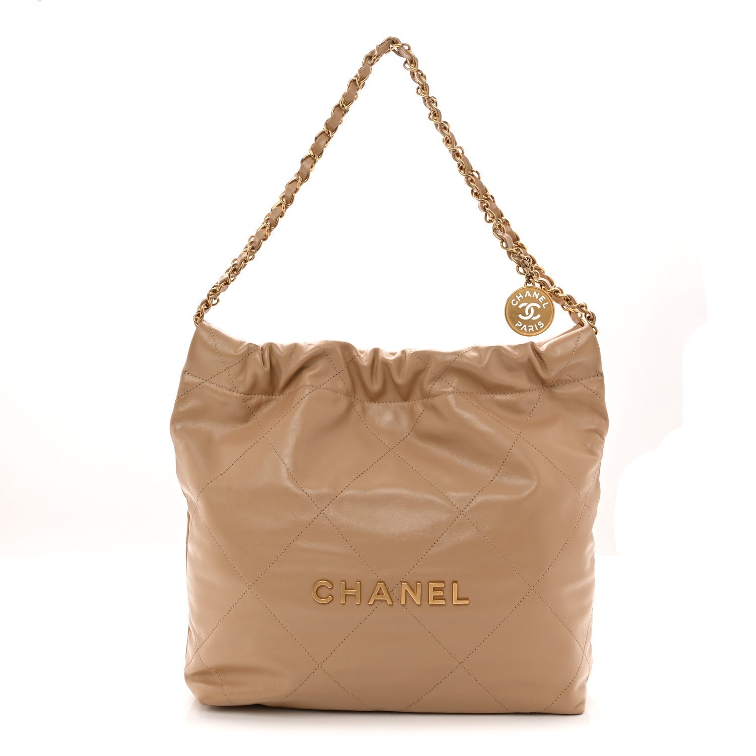 Chanel Shiny Calfskin Quilted Small Chanel 22 Beige