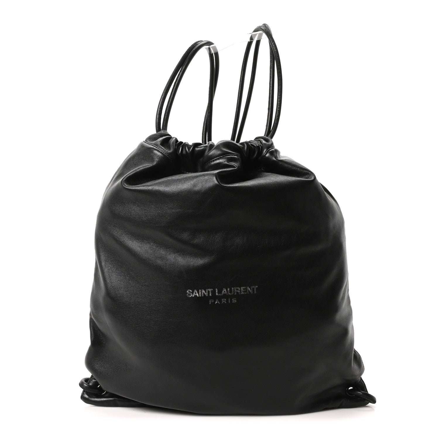 Saint Laurent Lambskin Teddy Drawstring Bag Black