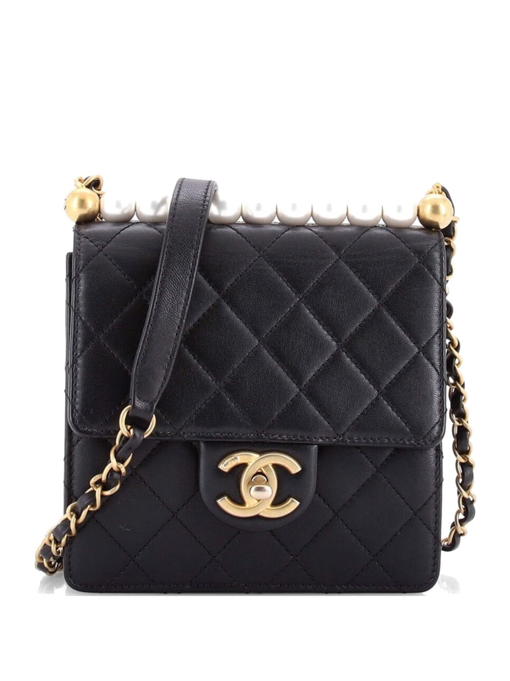 Chic Pearls Flap Bag Quilted Goatskin Mini crossbody bag
