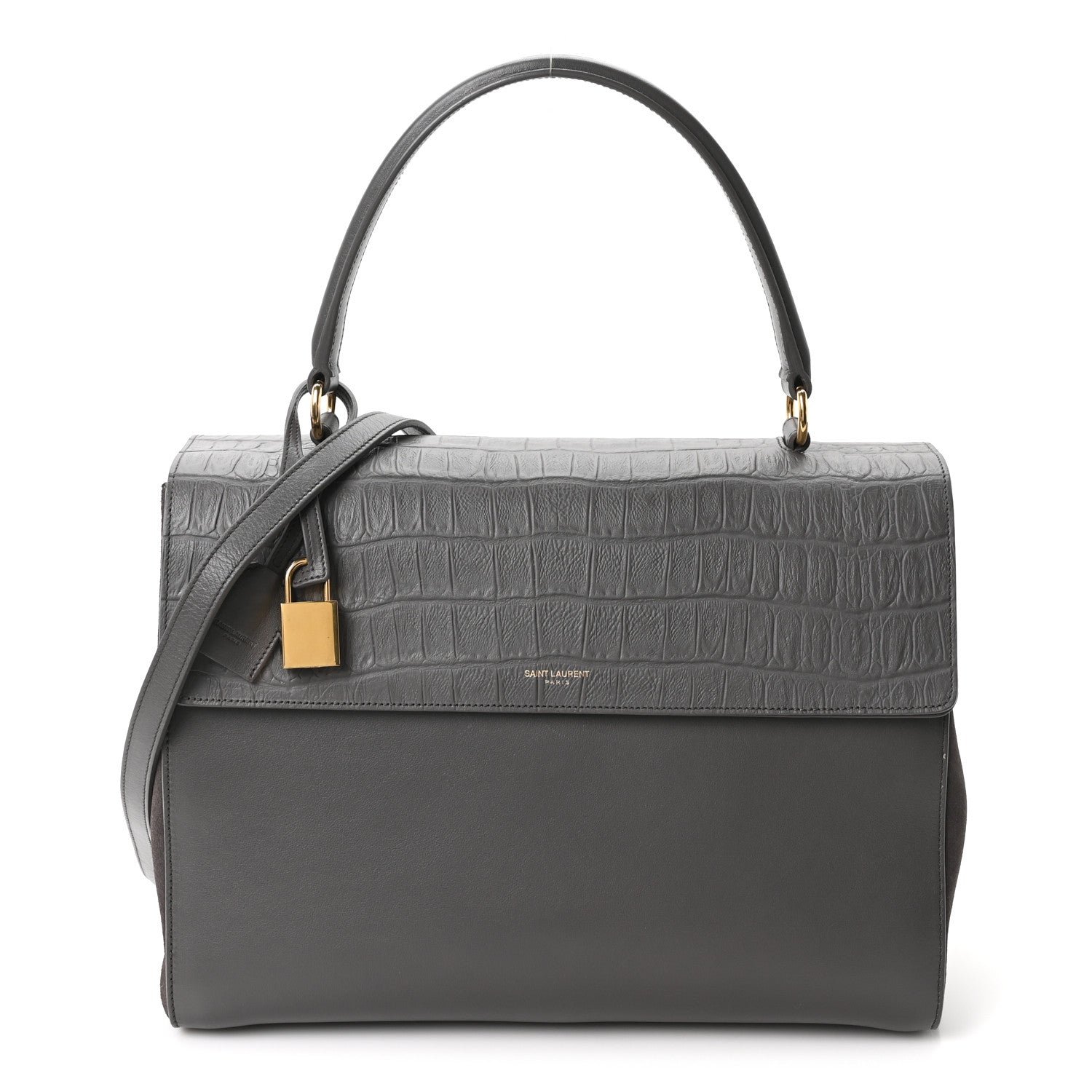 Saint Laurent Saint Laurent Calfskin Crocodile Embossed Medium Moujik Top Handle Bag Fog