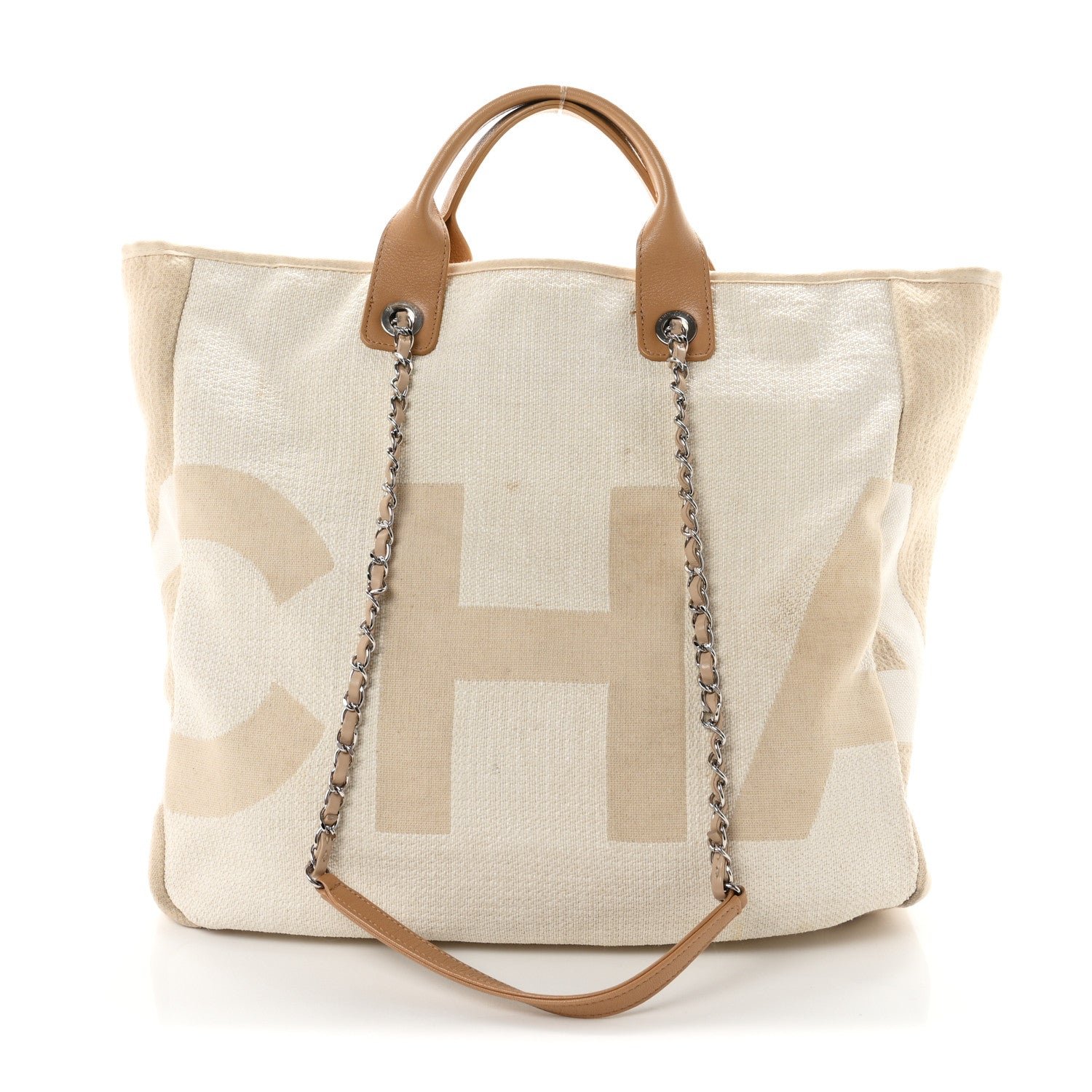 Chanel Canvas Large Shopping Tote White Beige