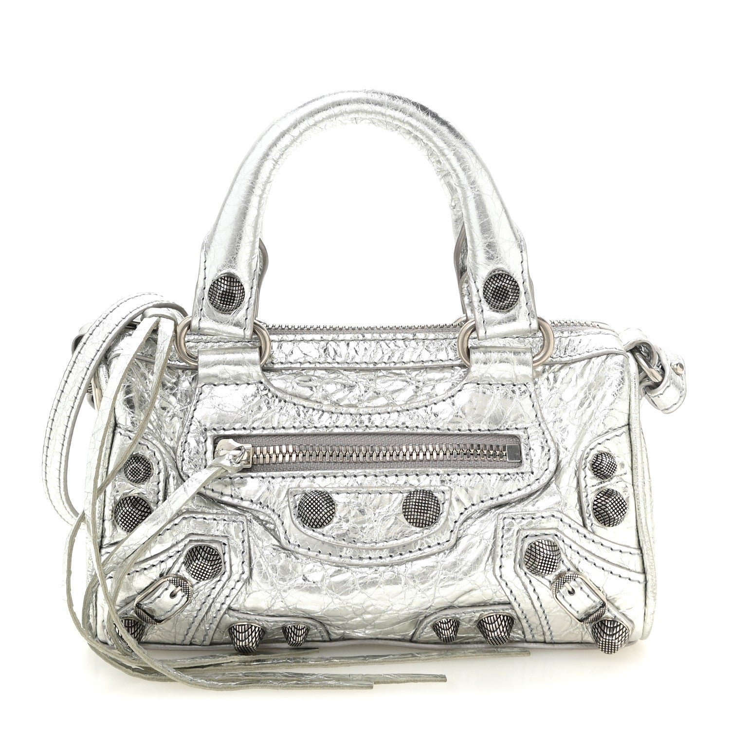 Balenciaga Agneau Arena Crystal Neo Nano Cagole Handbag Silver