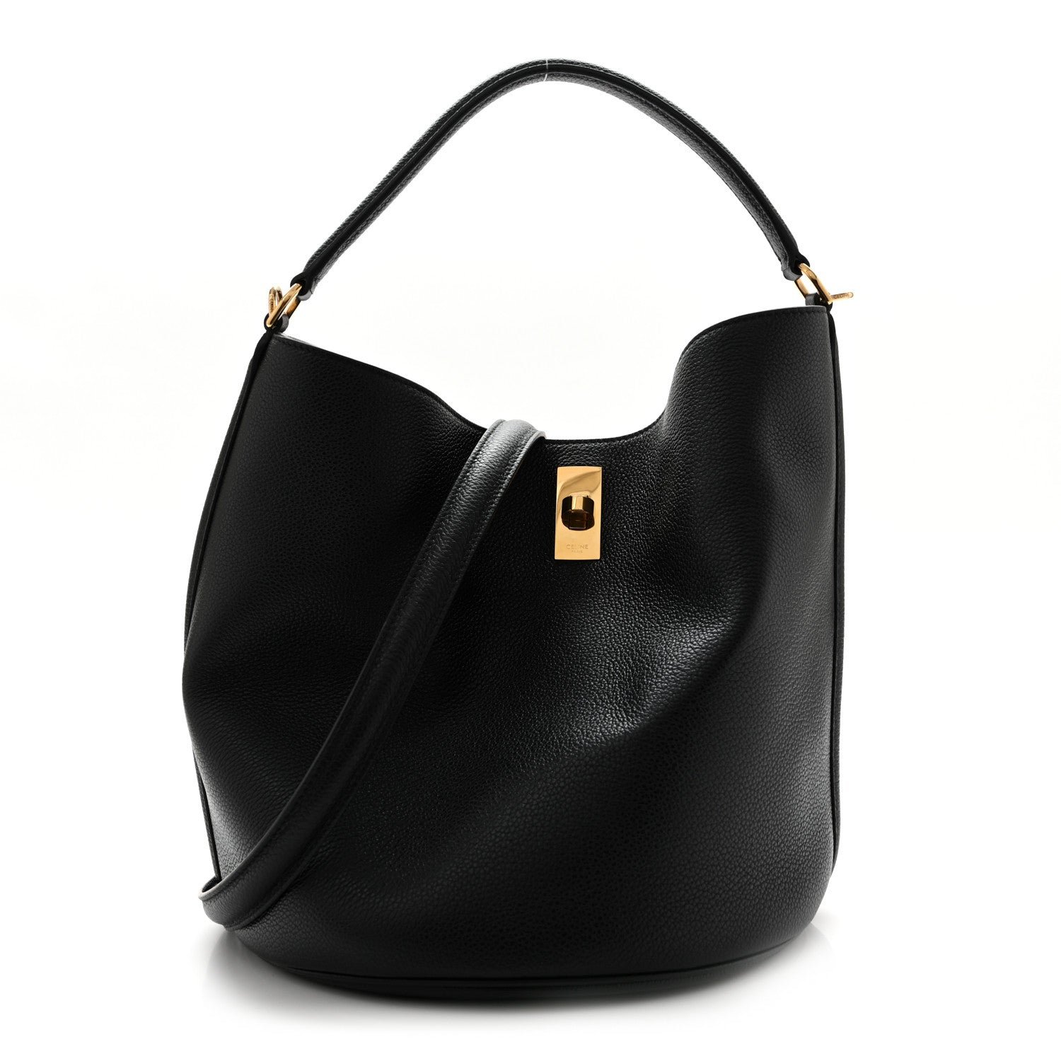Supple Grained Calfskin Bucket 16 Bag Black