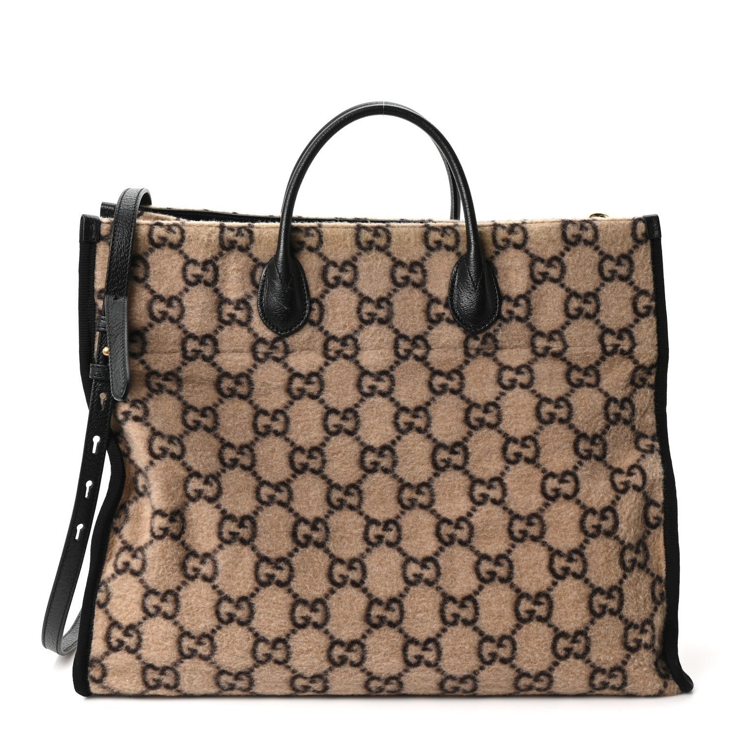Gucci Covered Wool GG Monogram Large Tote Bag Beige Ebony