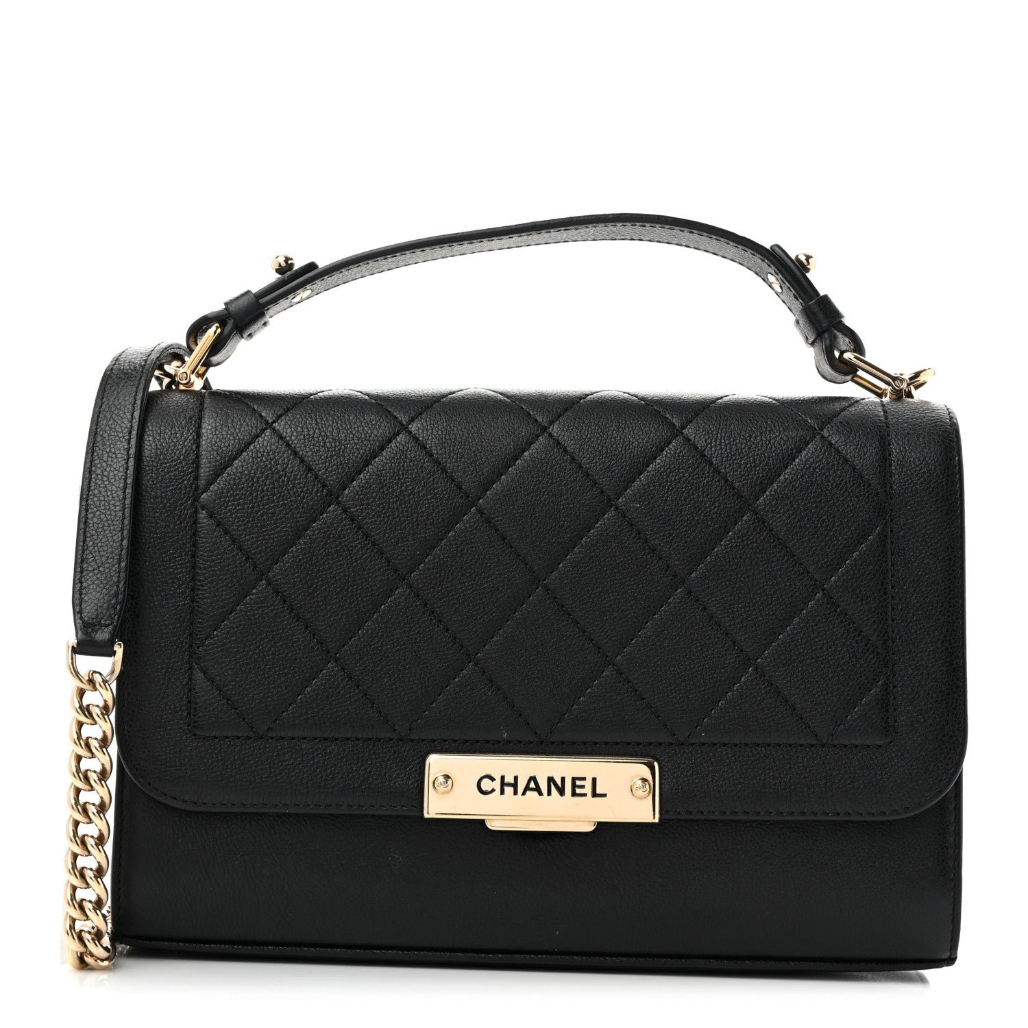 Chanel Grained Calfskin Quilted Medium Label Click Flap Bag Black