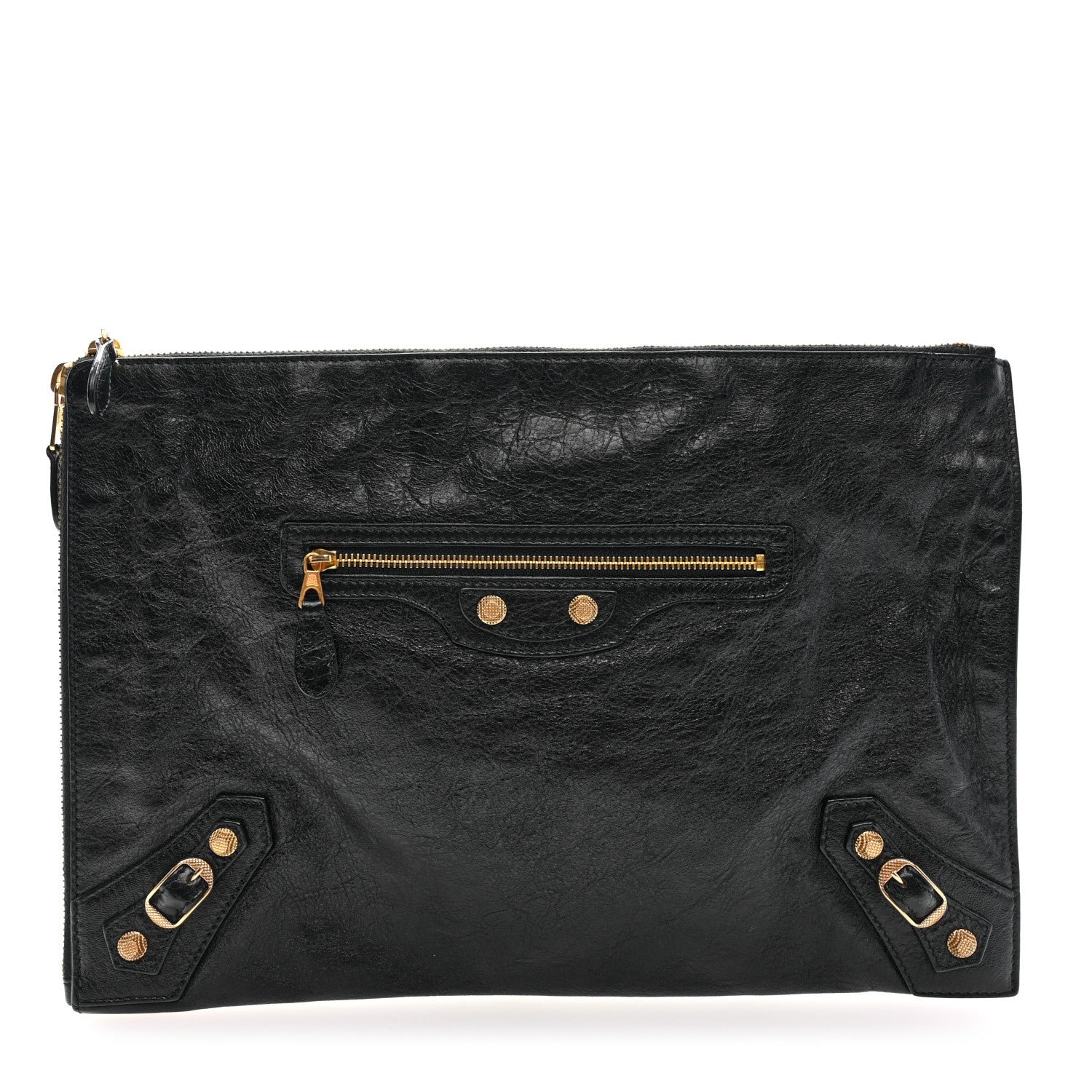 Balenciaga Agneau Giant 12 Gold Hardware Pouch Clutch Black