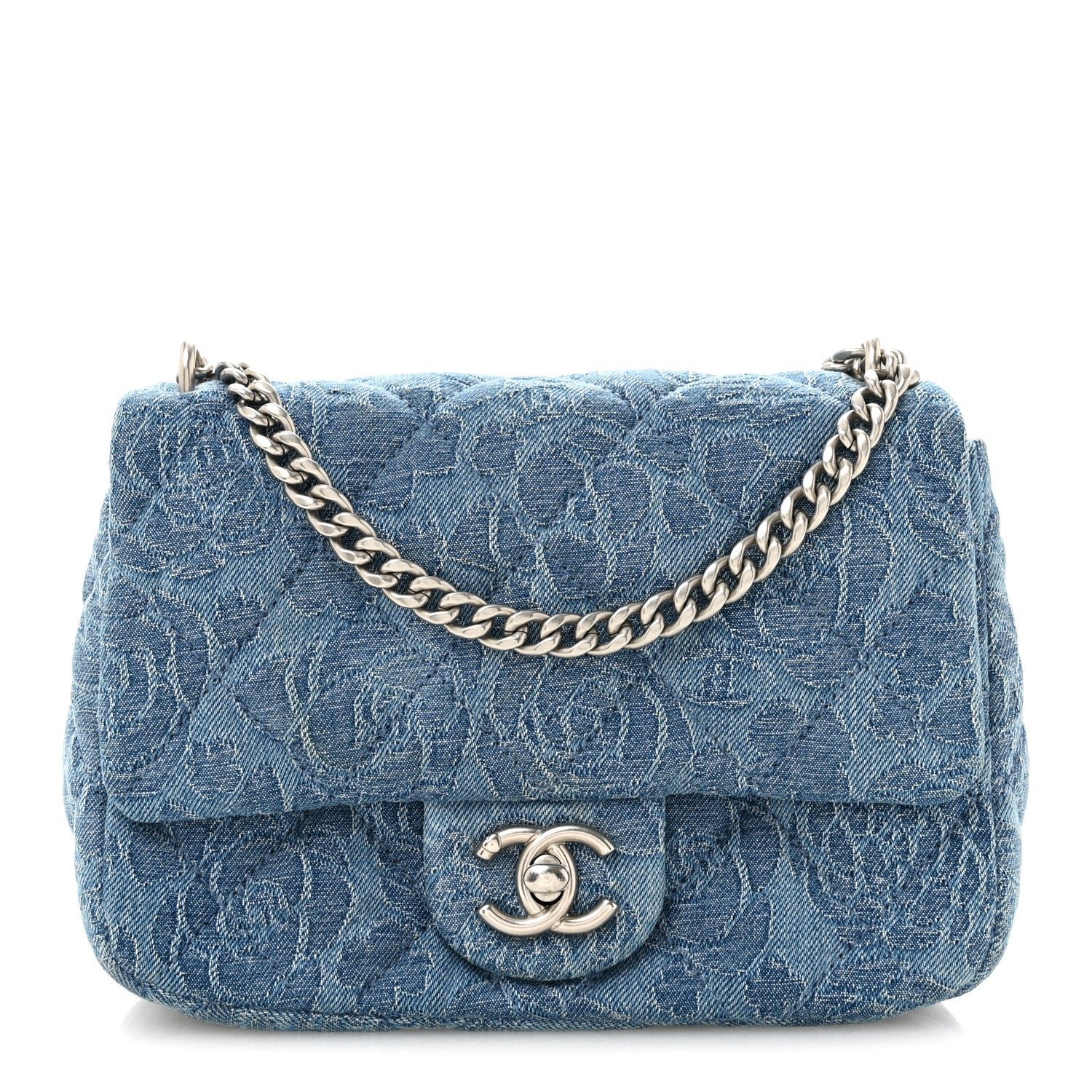 Chanel Denim Quilted Mini Camellia Sweetheart Flap Blue