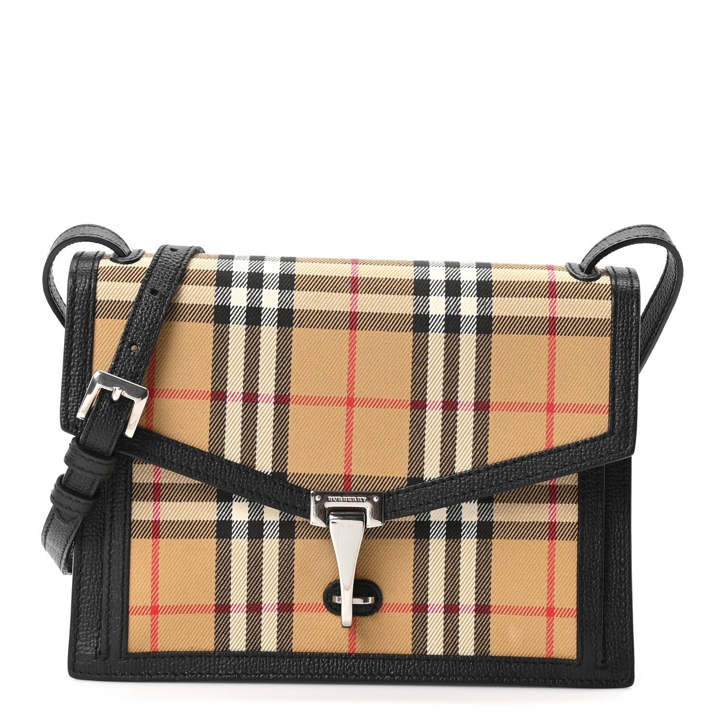 Burberry Burberry Grainy Calfskin Vintage Check Small Macken Crossbody Bag Black