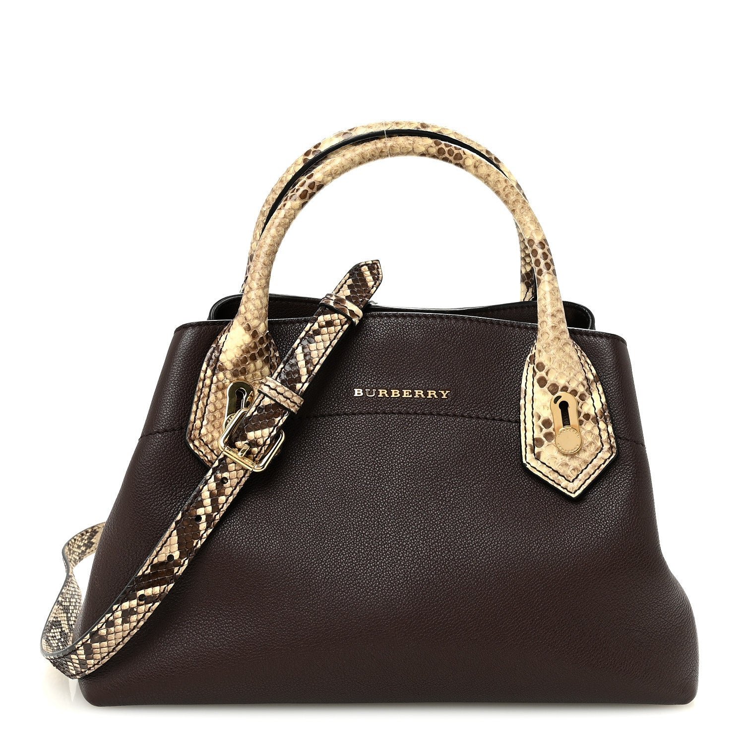 Burberry Grainy Calfskin Snakeskin Small Milton Satchel  Brown Natural