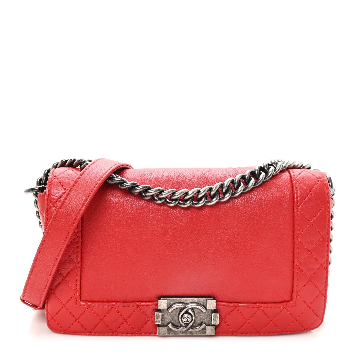 Chanel Calfskin Medium Boy Reverso Flap Red
