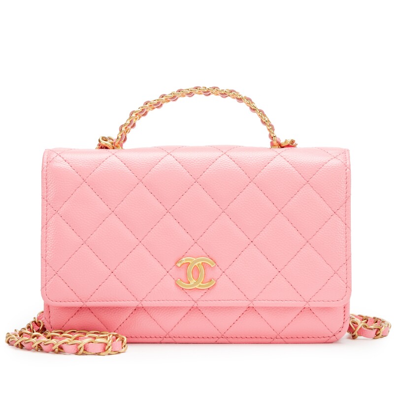 Pink Quilted Caviar Pick Me Up Letter Top Handle Wallet On Chain WOC Aged Gold Hardware, 2022