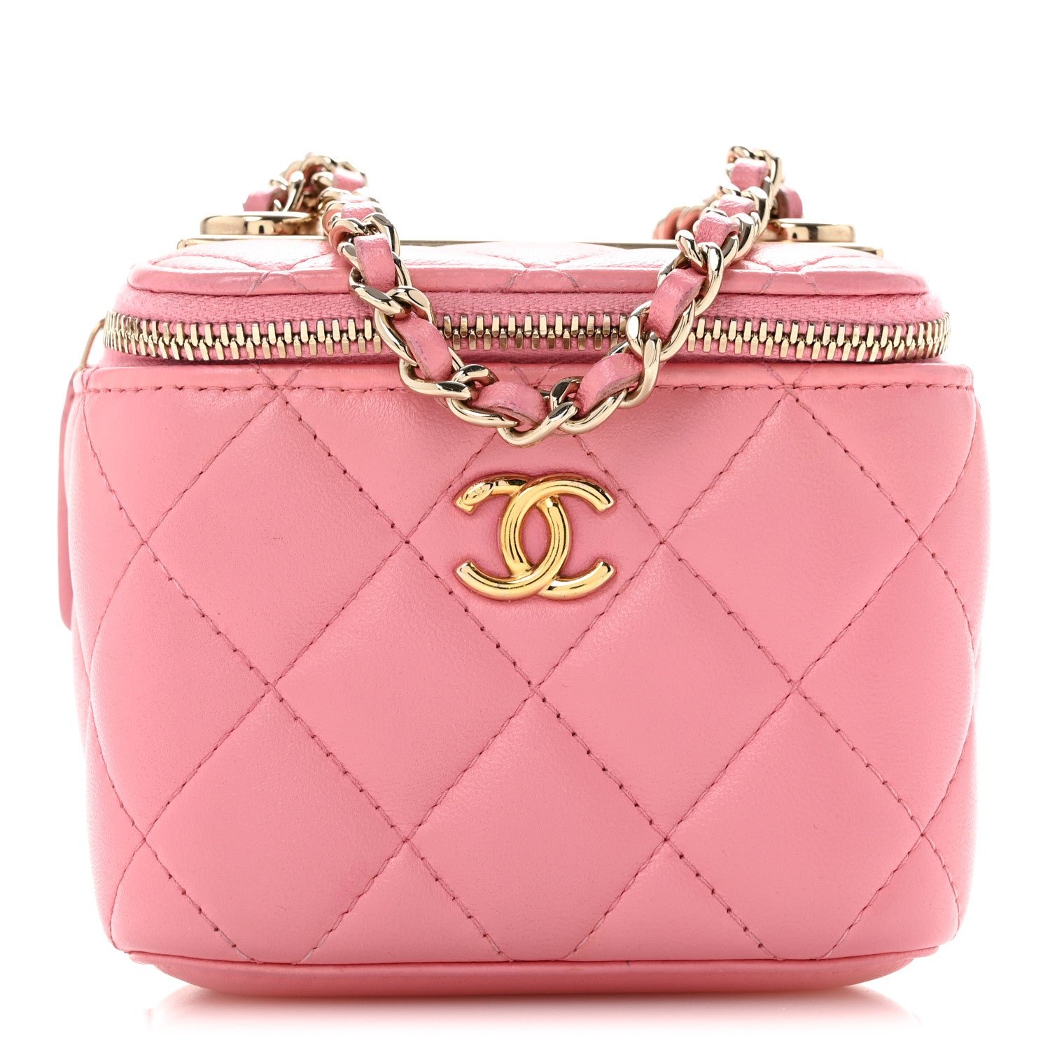 Chanel Lambskin Quilted Trendy Mini Vanity Case With Chain Pale Pink