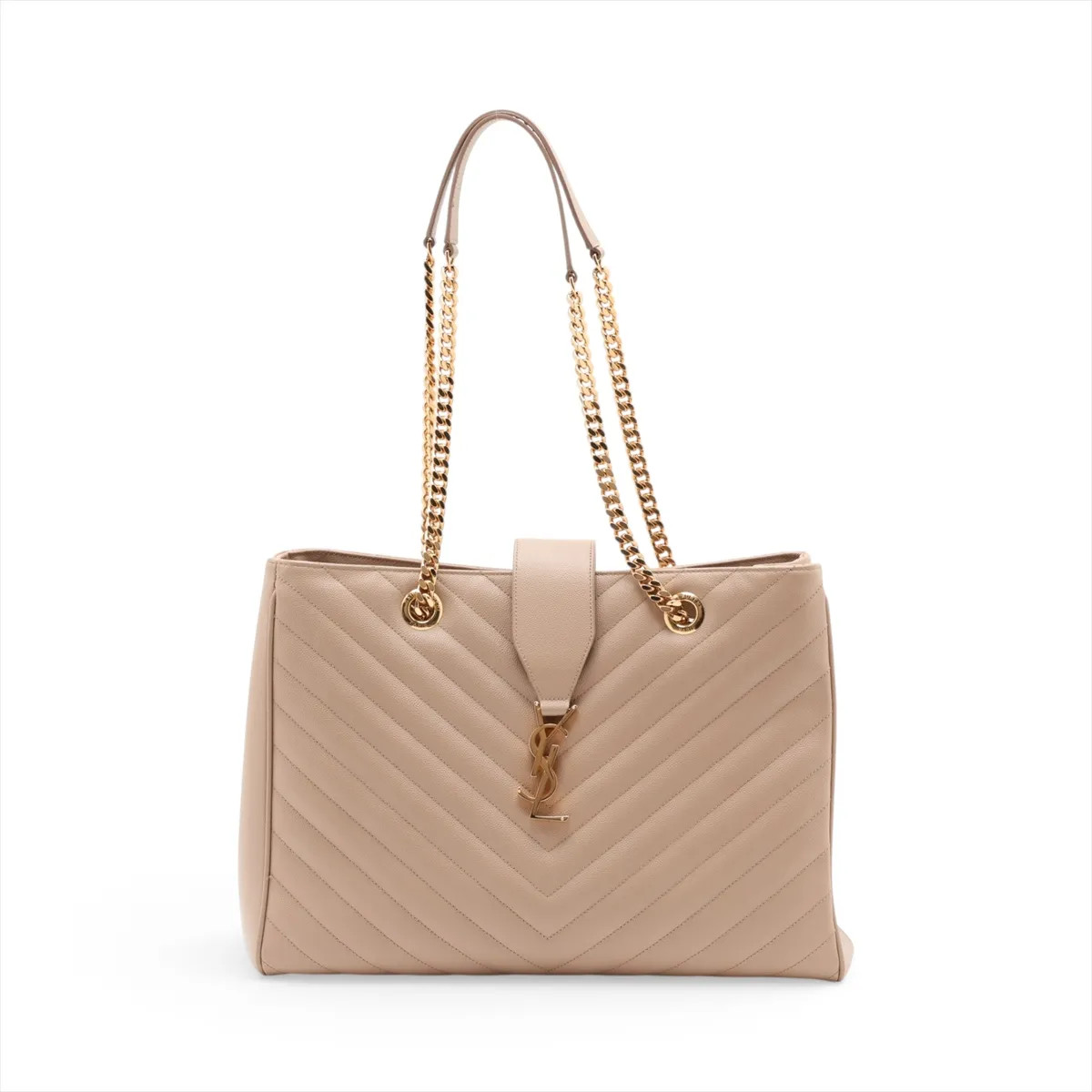 Saint Laurent Paris Monogram 396911 Leather Chain Tote Bag Beige