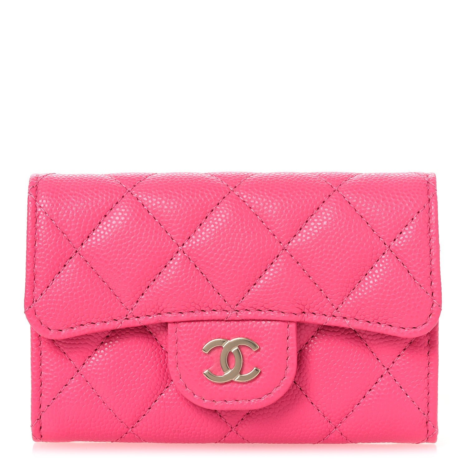Chanel Caviar Quilted Flap Card Holder Wallet Pink