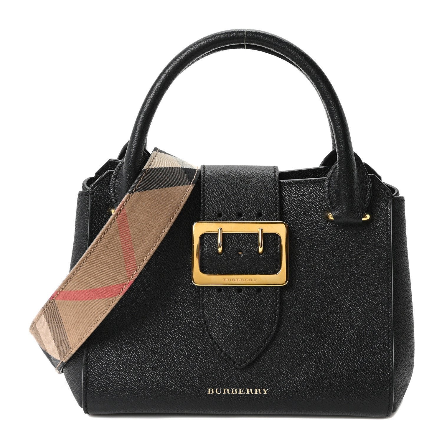 Burberry Soft Grain Calfskin Small Buckle Tote Black