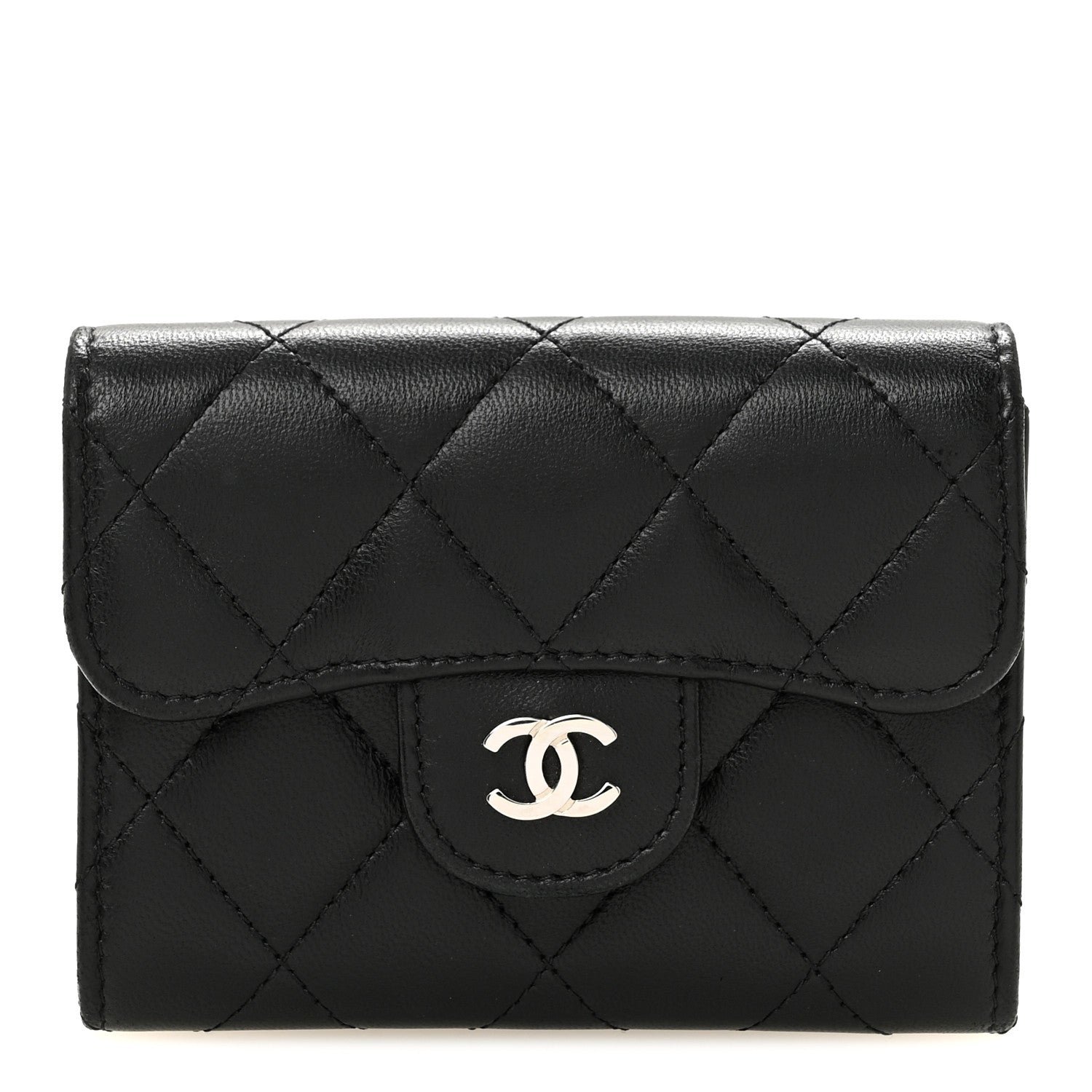 Chanel Lambskin Quilted Flap Card Holder Wallet Black