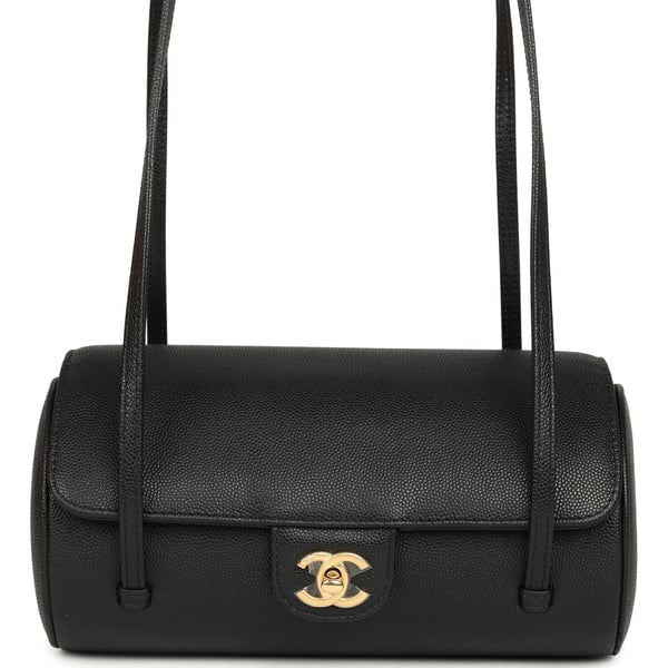 Chanel Preppy Coco Bowling Bag Black Shiny Caviar Brushed Gold Hardware
