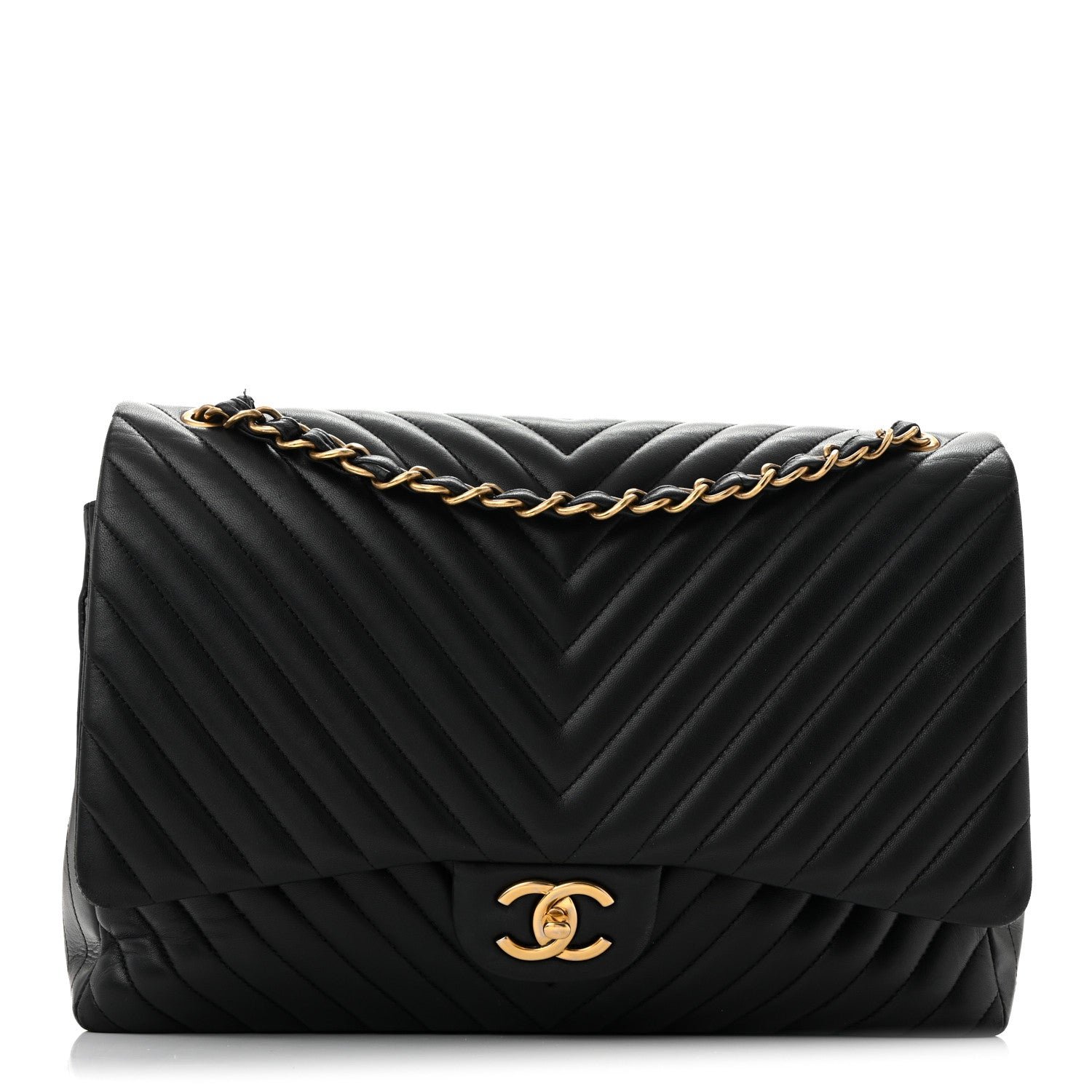 Chanel Lambskin Chevron Quilted Maxi Double Flap Black