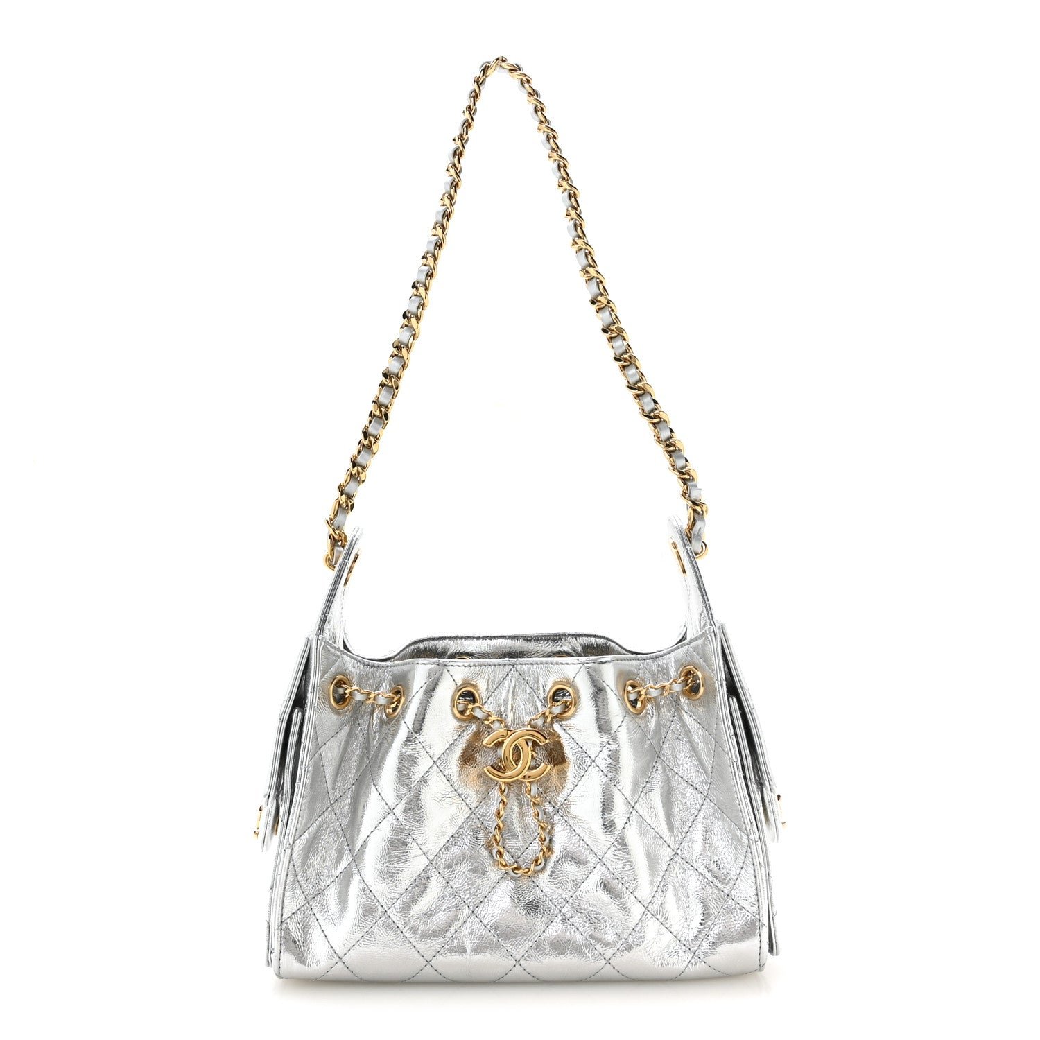 Chanel Metallic Aged Calfskin Quilted Mini Chanel 25 Handbag Silver