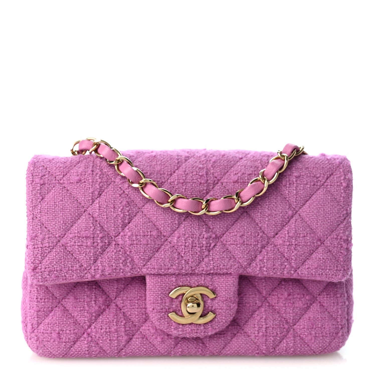 Chanel Tweed Quilted Mini Rectangular Flap Purple