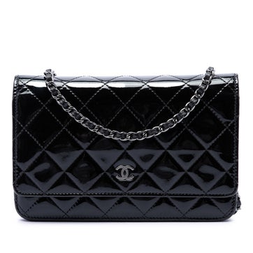 CC Quilted Patent Leather Wallet On Chain