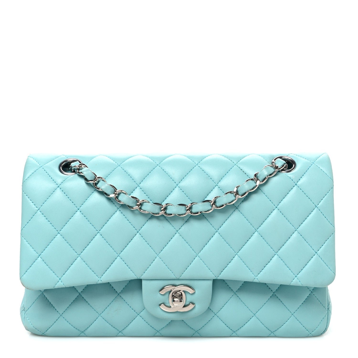 Chanel Lambskin Quilted Medium Double Flap Light Blue