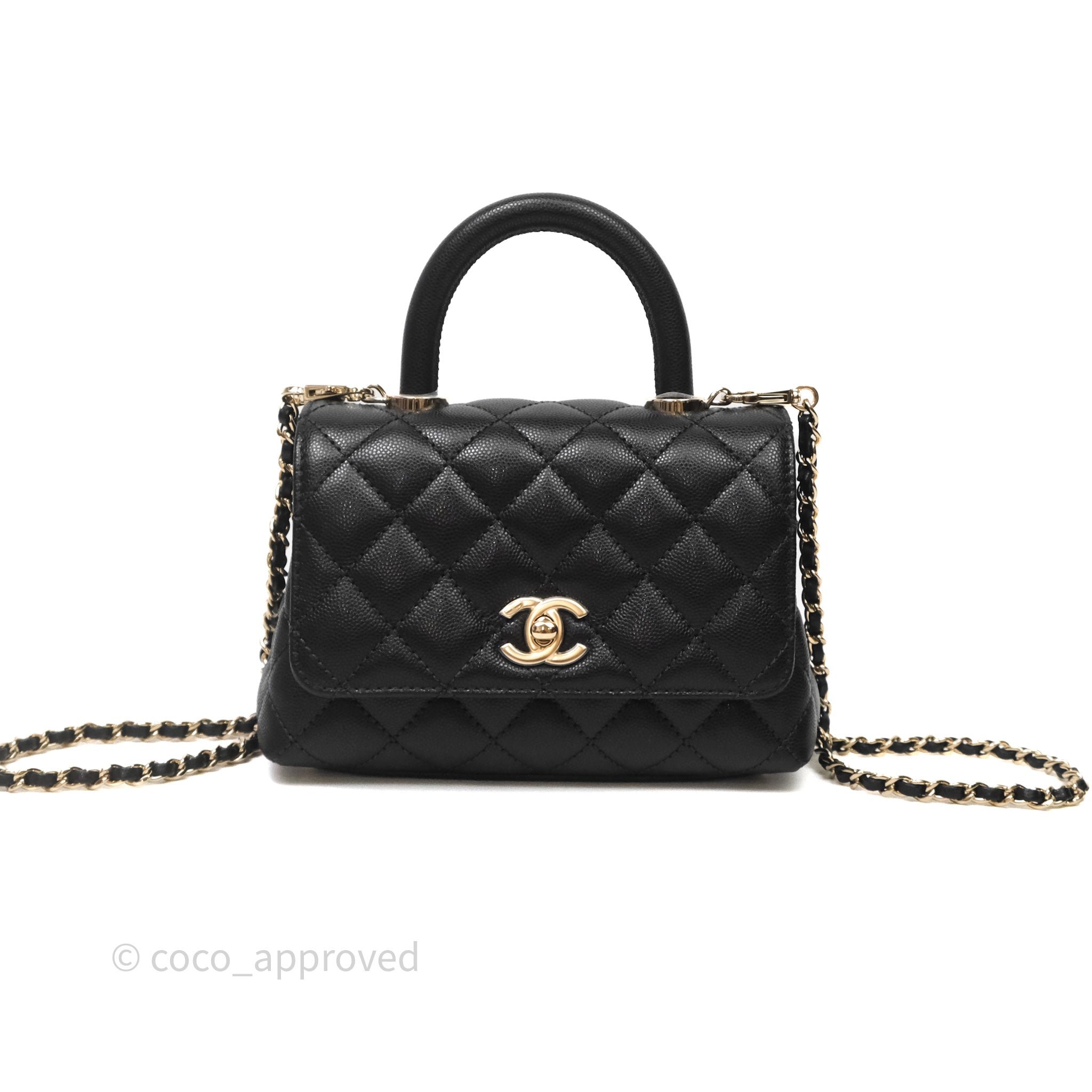 Chanel Mini Coco Handle Quilted Black Caviar Gold Hardware