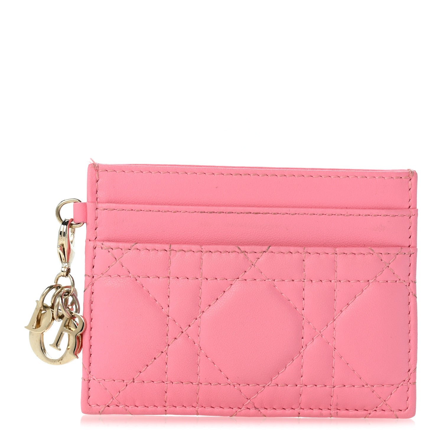 Christian Dior Lambskin Cannage Lady Dior Card Holder Strawberry Pink
