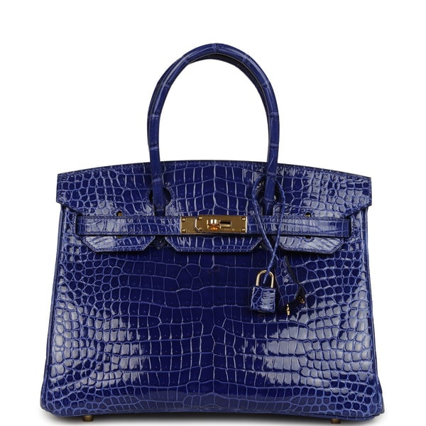 Hermes Pre-owned Hermes Birkin 30 Bleu Electric Shiny Porosus Crocodile Gold Hardware