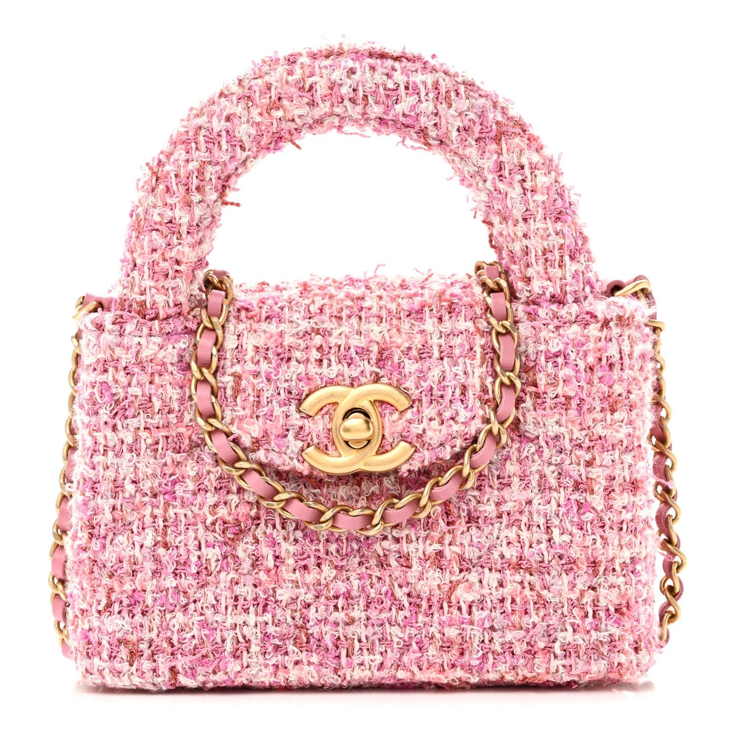 Chanel Tweed Quilted Mini Nano Kelly Shopper Pink
