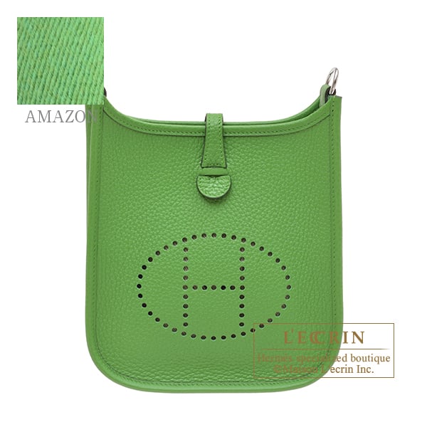 Hermes Evelyne Amazon bag 16/TPM Vert yucca Clemence leather Silver hardware Bandouliere 111cm