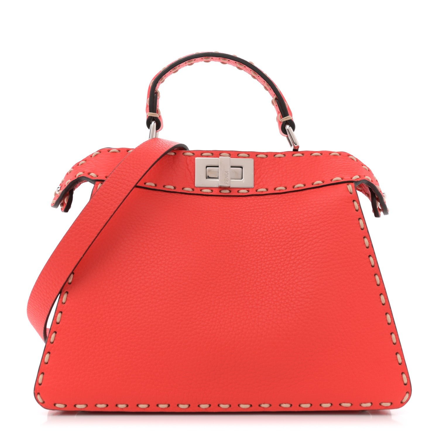 Fendi Vitello Granato Camoscio Selleria Macro Stitchings Small Peekaboo I SEE U Satchel Tullipano