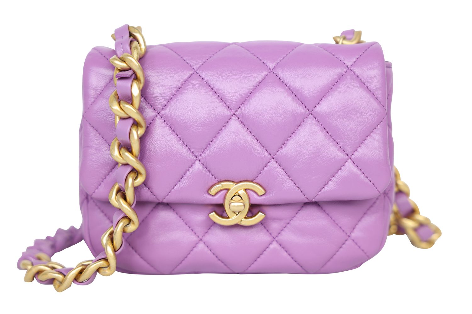 Chanel Purple Candy Chain Mini Flap Bag, Purple Quilted Lambskin and Gold Hardware, Preowned in Dustbag WA001
