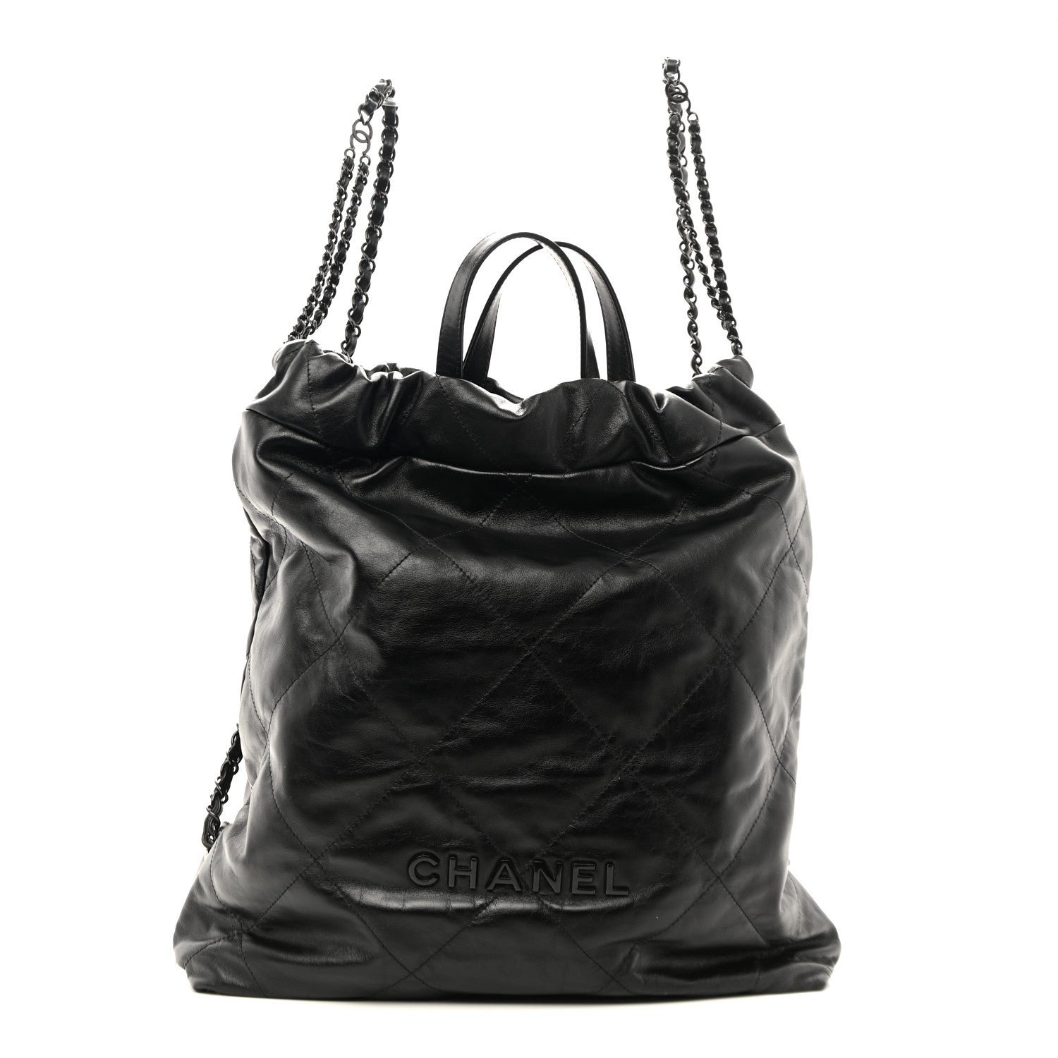 Chanel Shiny Calfskin Quilted Chanel 22 Backpack So Black