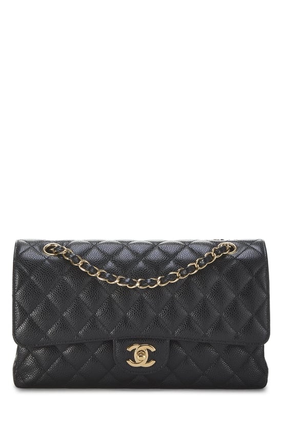 Black Quilted Caviar Classic Double Flap Medium