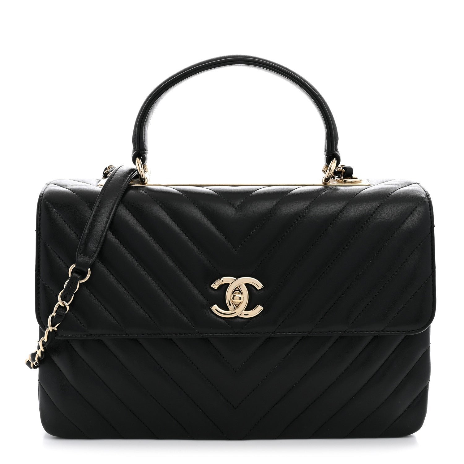 Chanel Lambskin Chevron Quilted Medium Trendy CC Dual Handle Flap Bag Black