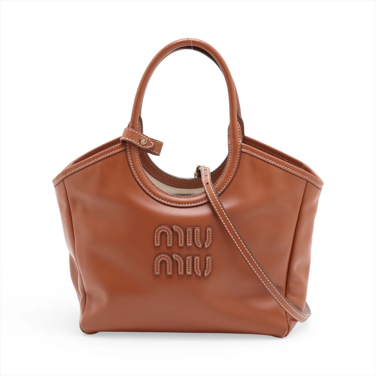 Miu Miu Ivy 5BA284 Leather 2 Way Handbag Brown