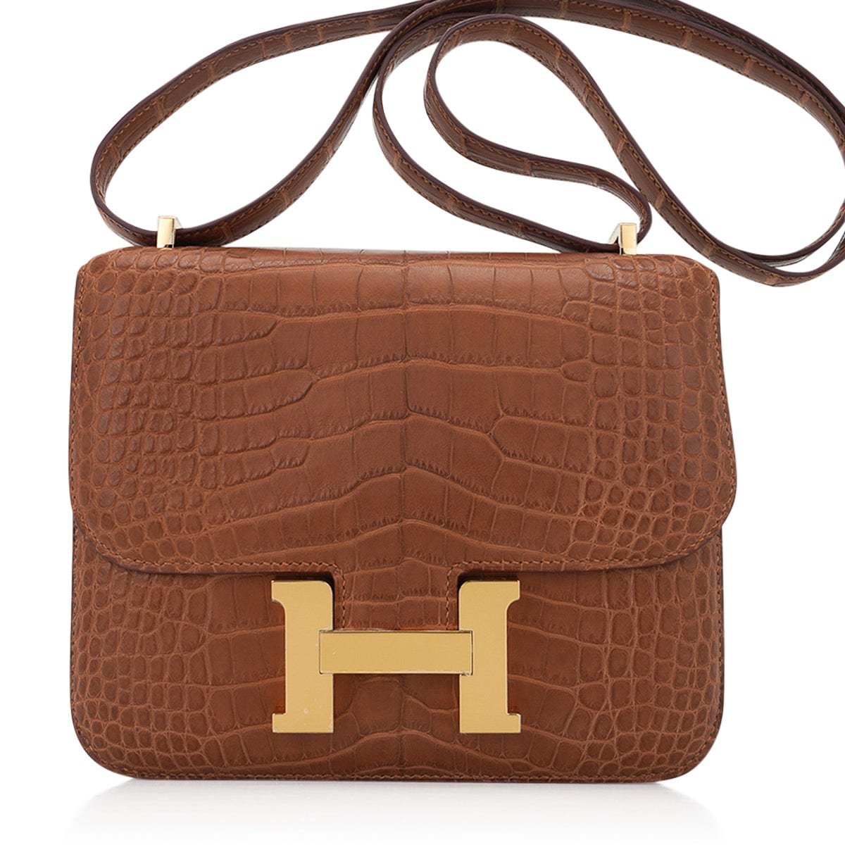Hermes Hermes Mini Constance 18 Mirror Bag Gold Matte Alligator with Gold Hardware