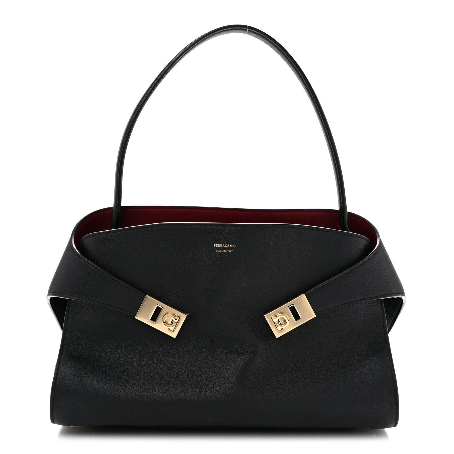 Salvatore Ferragamo Calfskin Small Hug Bag Black Burgundy