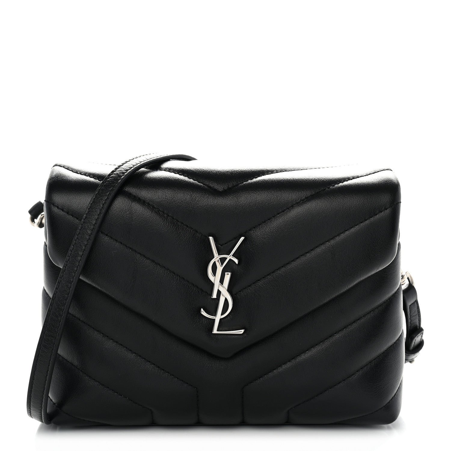 Saint Laurent Calfskin Y Quilted Monogram Toy Loulou Crossbody Bag Black