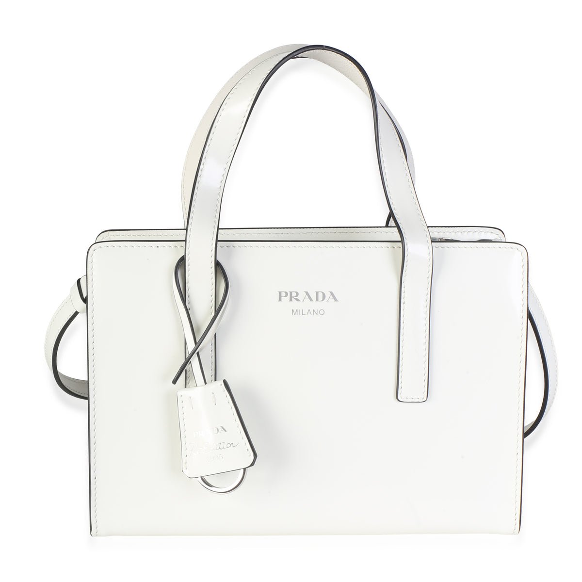 White Spazzolato Mini Re-Edition 1995 Double Handle Bag