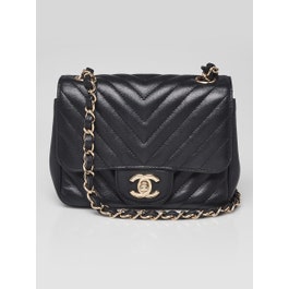 Chanel Chanel Black Chevron Quilted Lambskin Leather Classic Mini Square Flap Bag