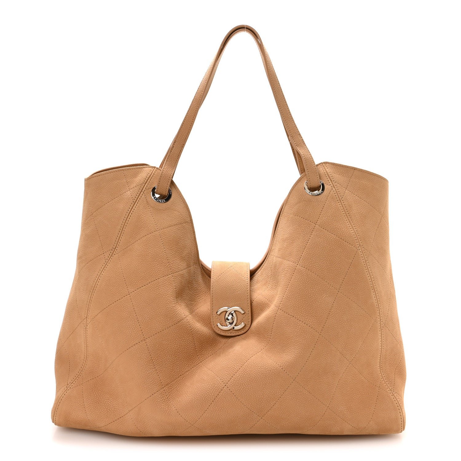 Chanel Grained Nubuck Calfskin Quilted Maxi Shopping Bag Beige