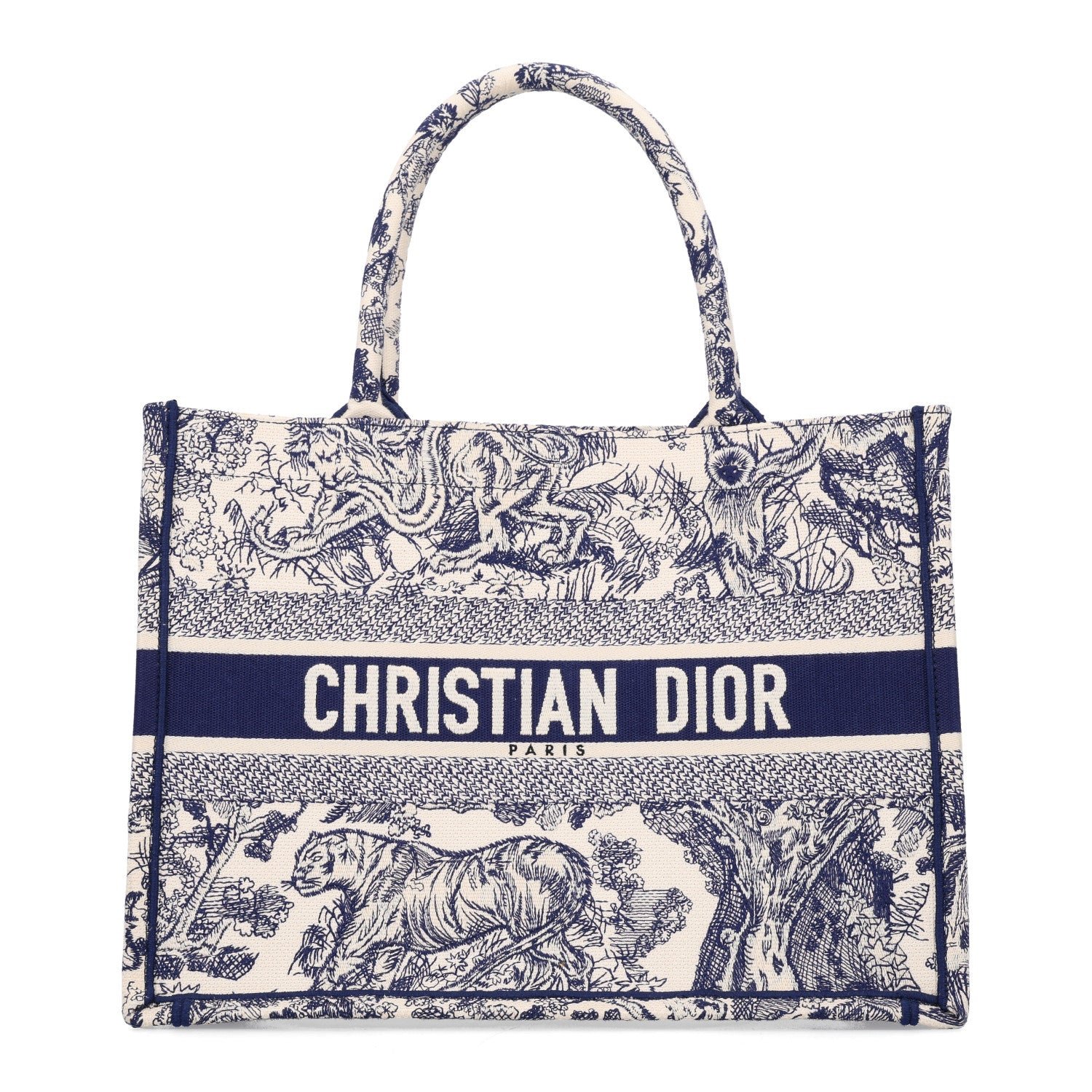 Christian Dior Canvas Embroidered Medium Dioriviera Toile De Jouy Book Tote Blue