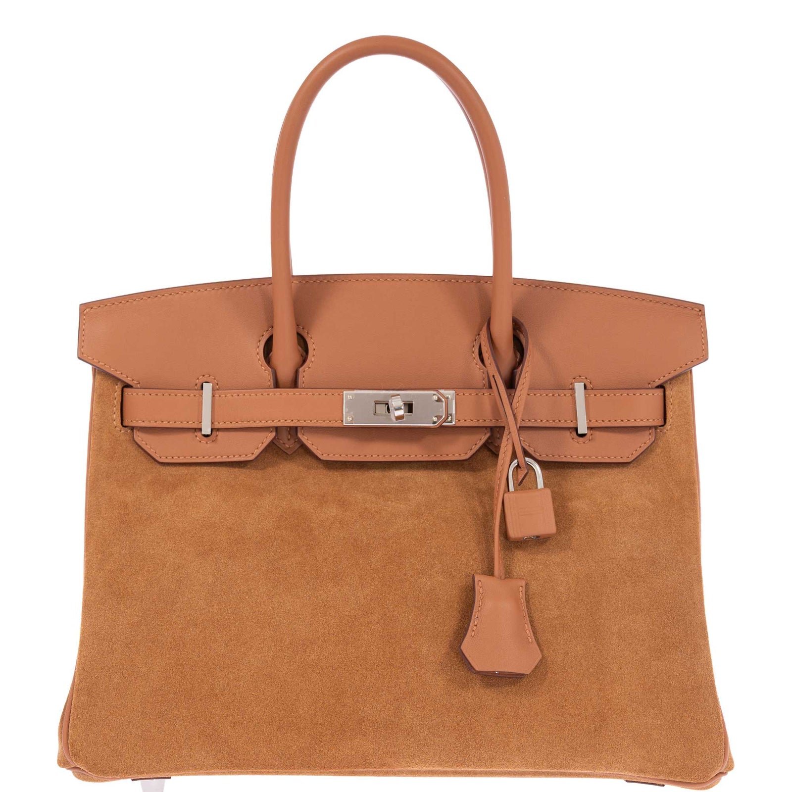 Hermès Birkin 30 Grizzly Chamois Veau Doblis Suede and Alezan Swift with Palladium Hardware