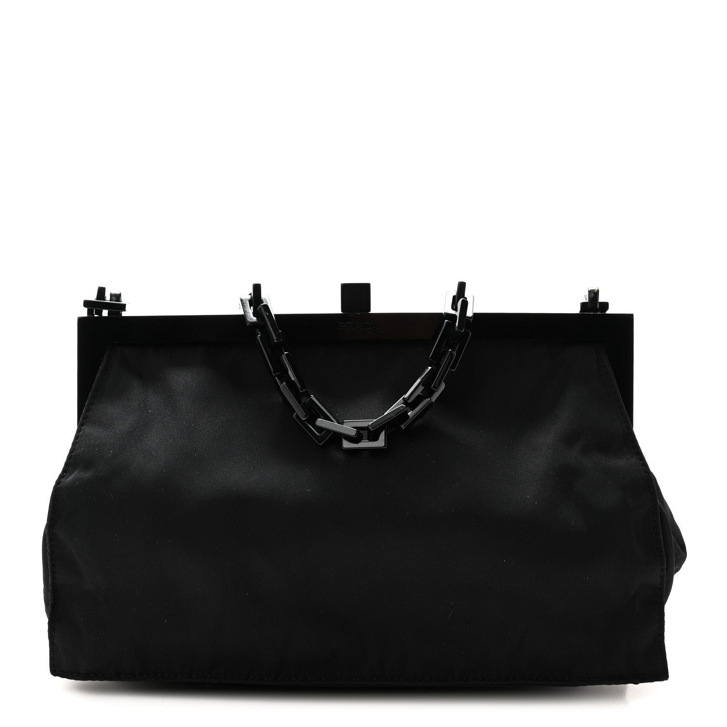 Prada Tessuto Nylon Kisslock Frame Shoulder Bag Black