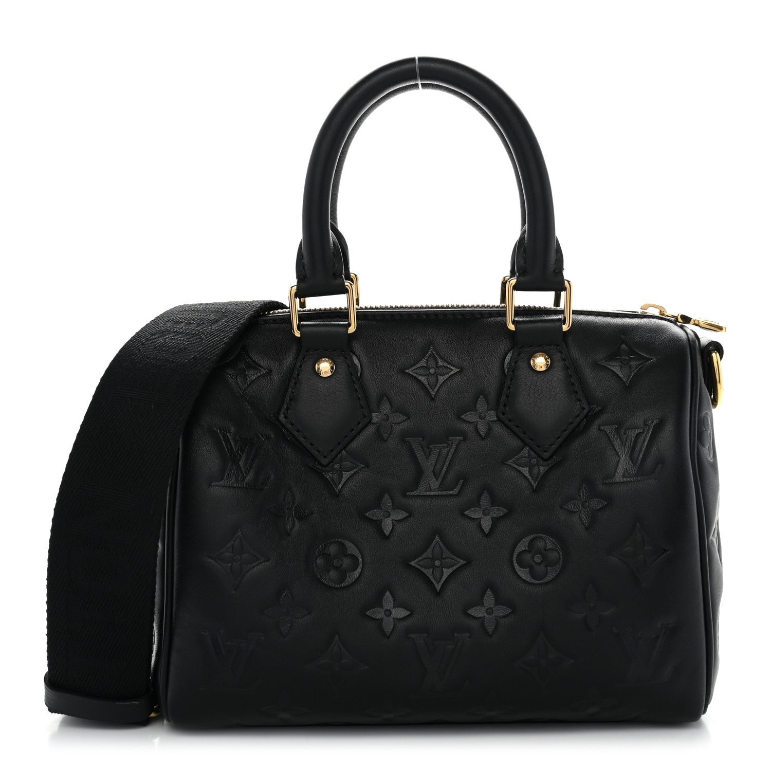 Louis Vuitton Lambskin Embossed Monogram Speedy 22 Bandouliere Black