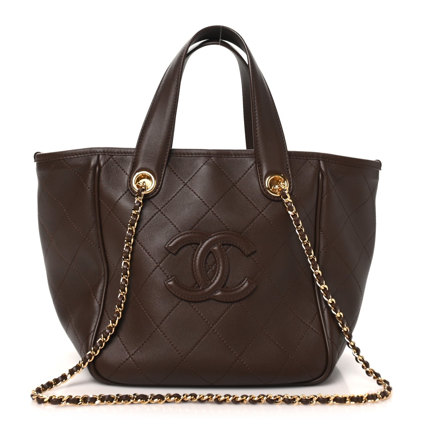 Chanel Calfskin Stitched Mini Shopping Tote  Dark Brown