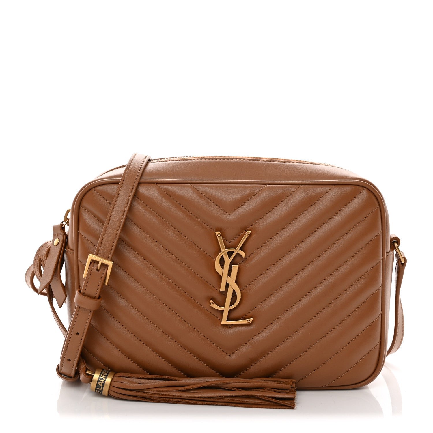Saint Laurent Calfskin Matelasse Monogram Lou Camera Bag Cinnamon